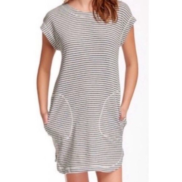 Max Studio Weekend Size Small Striped Short Sleeve Tunic Dress Pockets Fisherman - Picture 2 of 12